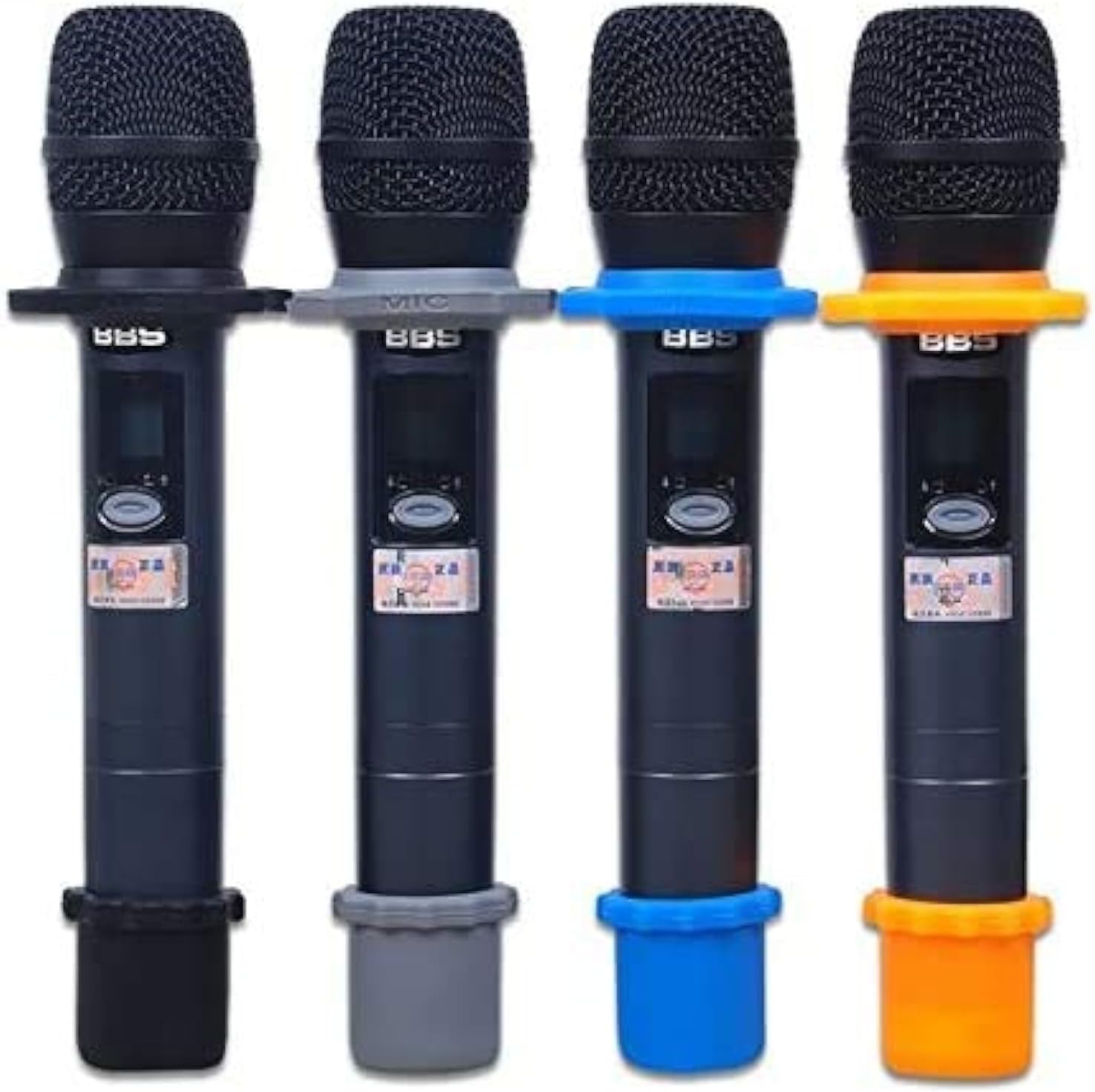 4 Sets Wireless Handheld Microphone Shakeproof Anti-Rolling Mic Protection Silicone Ring & Bottom Rod Sleeve H