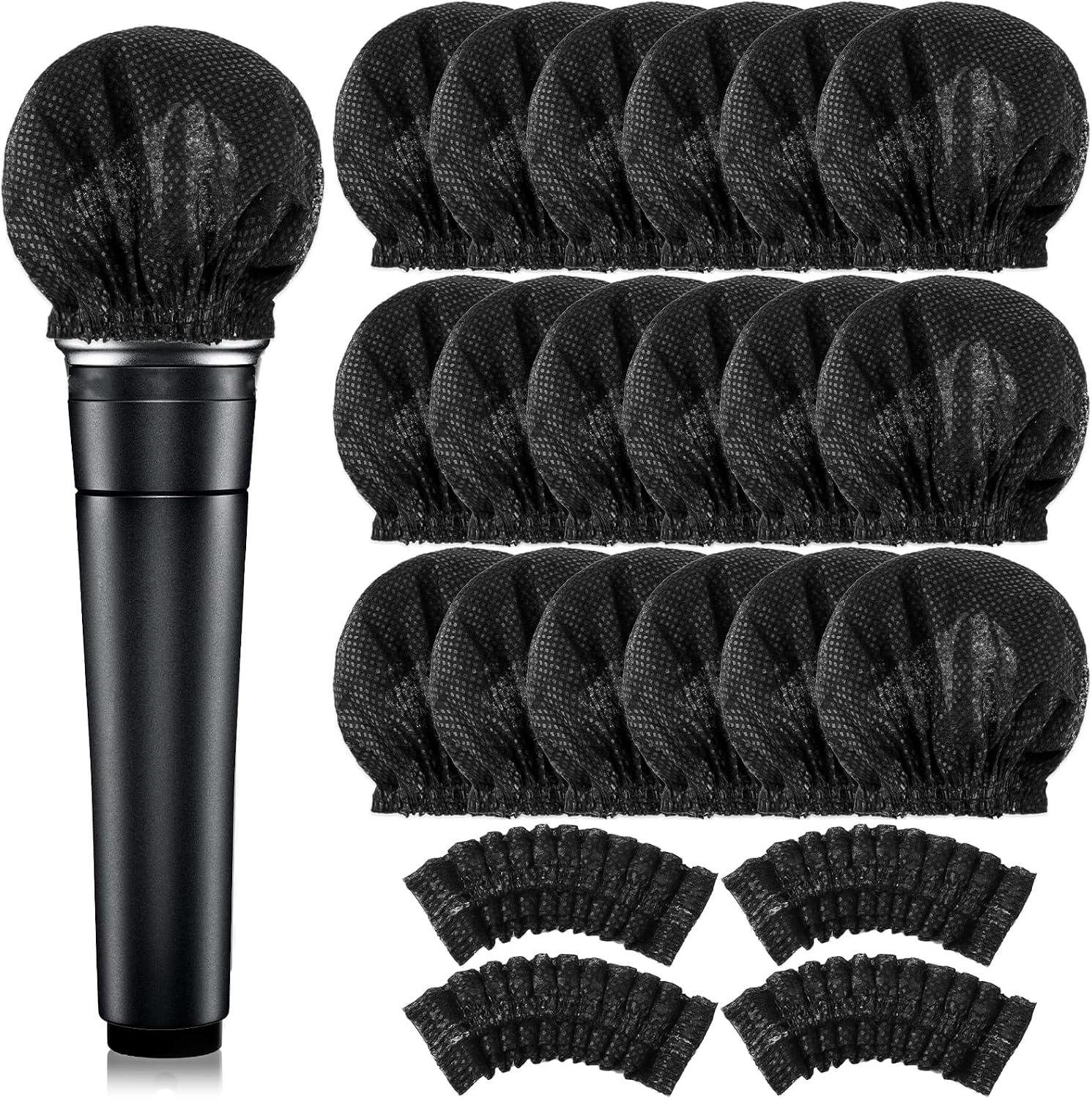 600Pcs Disposable Microphone Covers, Black Non-Woven Mic Covers with Elastic Band
