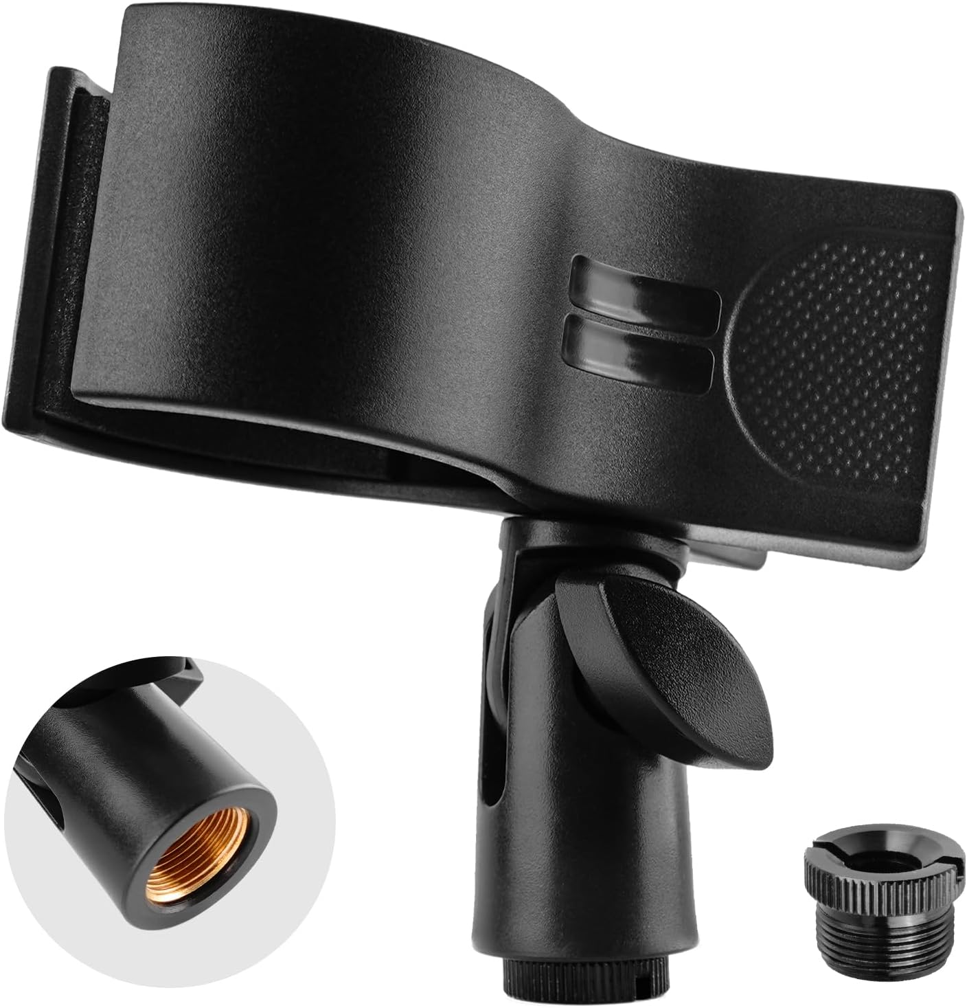 BILIONE Microphone Holder, Large Mic Accessory Clip for Stands & Tripod | Sturdy ABS, Secure Grip, Foam Liner,