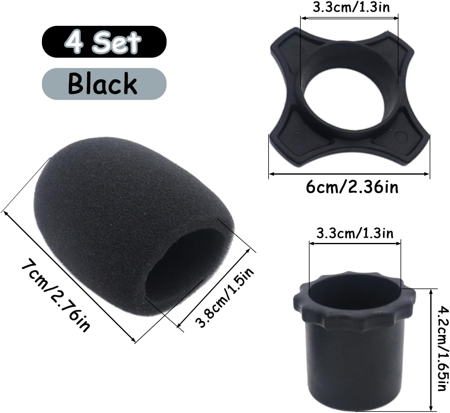 Cheerock 4-Set Black Handheld Mic Protection Kit Silicone Ring Windscreen | anti-roll drop guard, ktv karaoke  - view 2