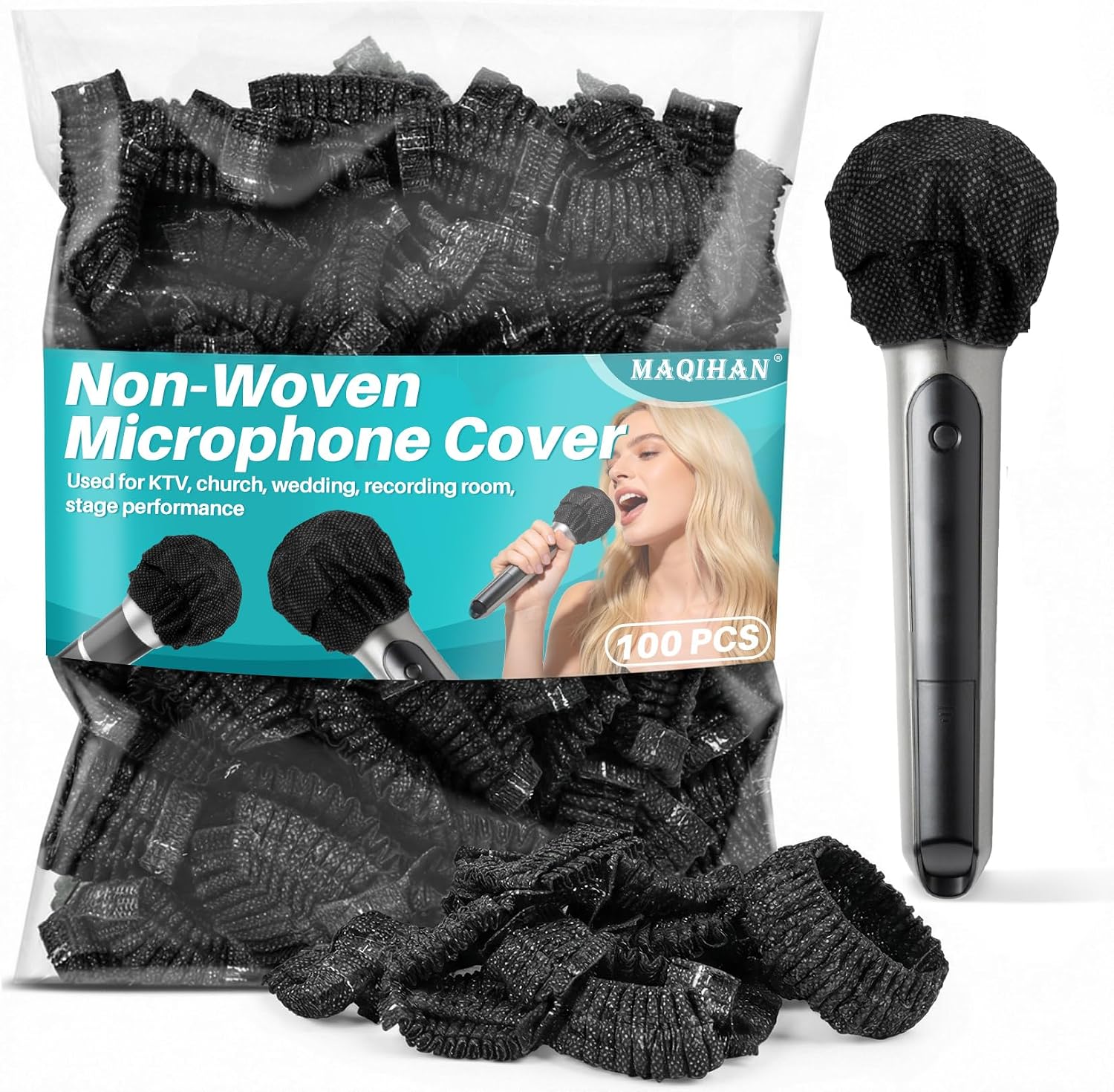 MAQIHAN 100PCS Disposable Microphone Cover – Black Mic Cover Handheld