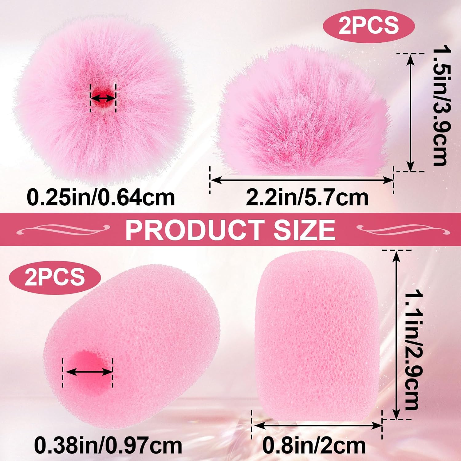 PAGOW 4Pcs Mini Foam Microphone Windscreens＆Furry Cover, Mic Headset Cover | Pink High Density Lapel Microphon - view 2