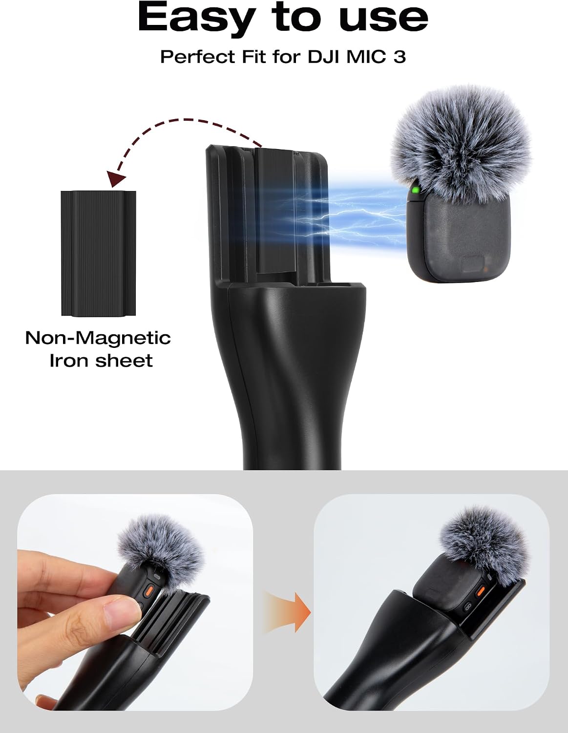 SUNMON Wireless Microphone Magnetic Holder Compatible with DJI Mic 3 (Mini/1/2), Interview Holder for Rode W - view 2