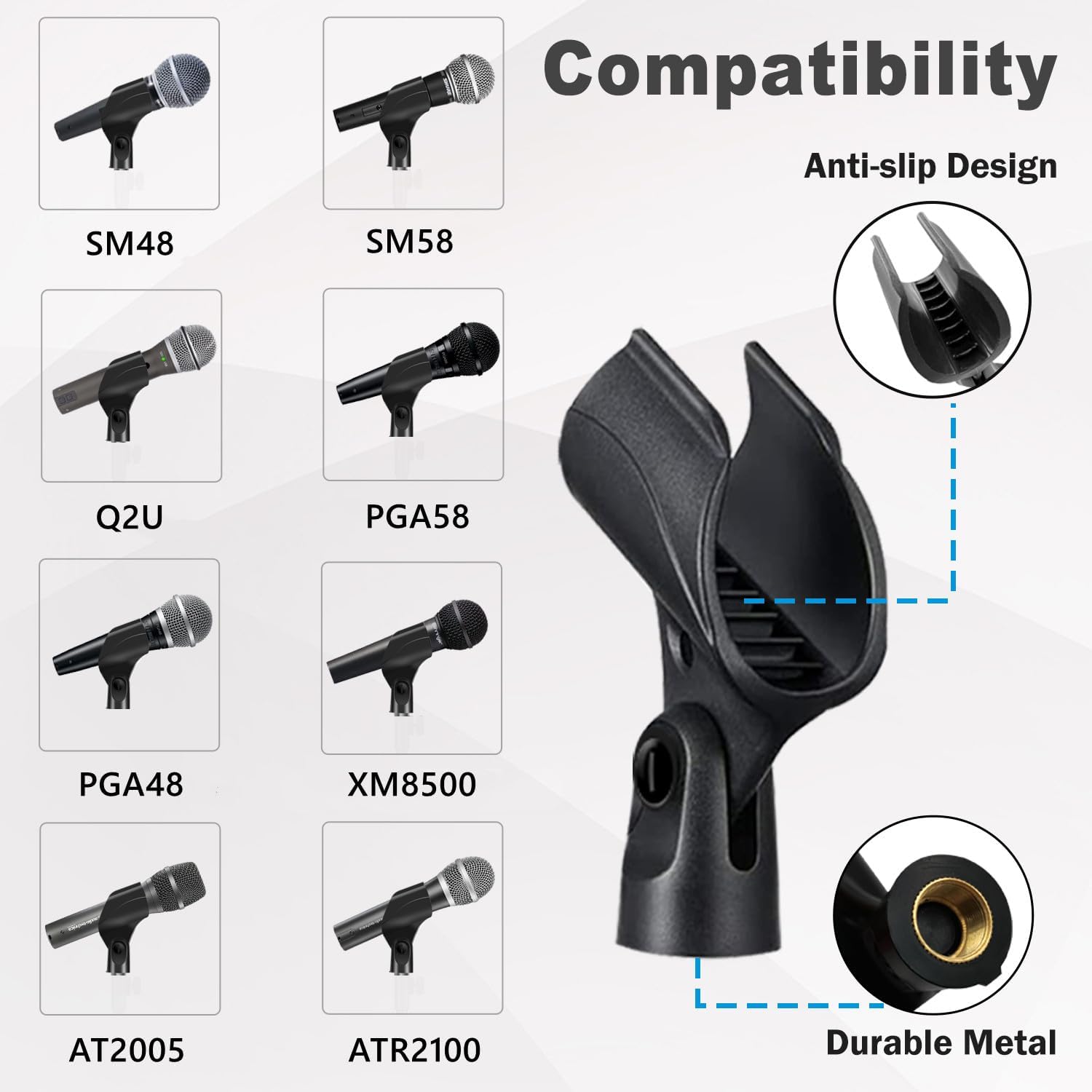 Universal Microphone Clip Holder, Comes with 5/8″ Male to 3/8″ Female Screw Adapter Suitable for Handheld Micr - view 2
