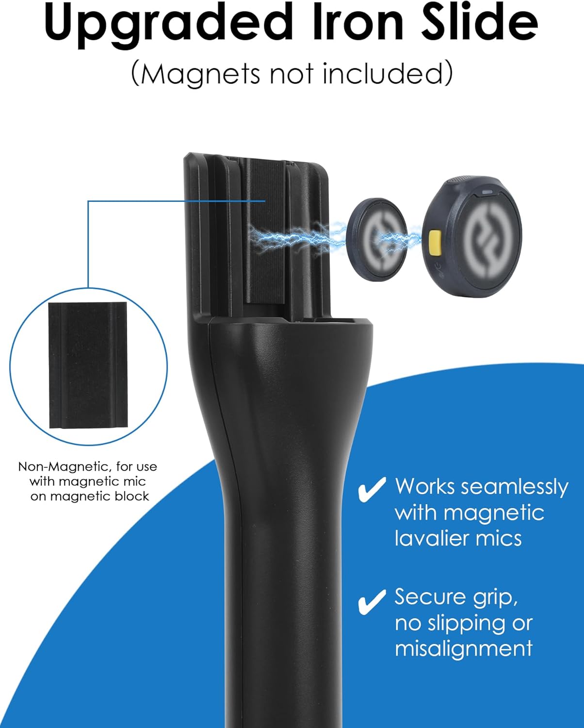 YOUSHARES Handheld Interview Microphone Holder for Hollyland Lark M2 – Iron Magnetic Slide Rail fits Hollyland - view 2
